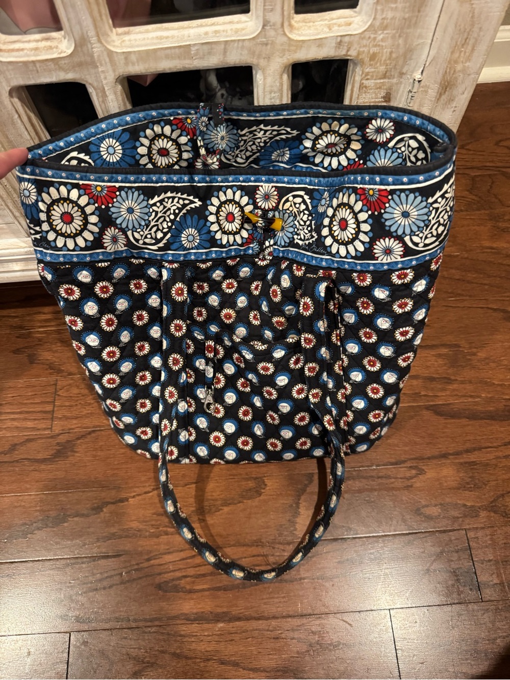 Vera Bradley Quilted Floral Tote in Navy, Blue, Red, White